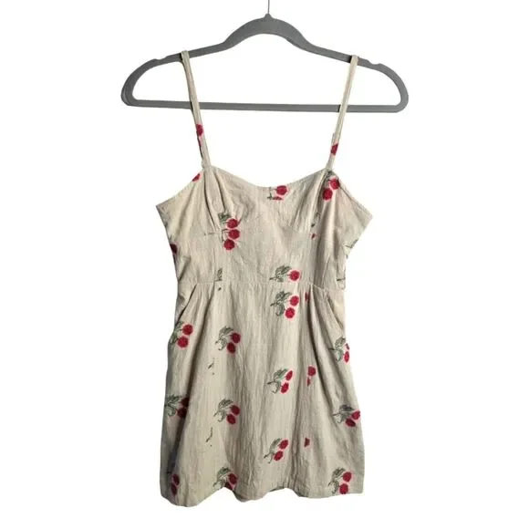 Urban Outfitters Cotton Cherry Mini Dress Empire Waist Sweetheart Neckline Sz S - Picture 2 of 12